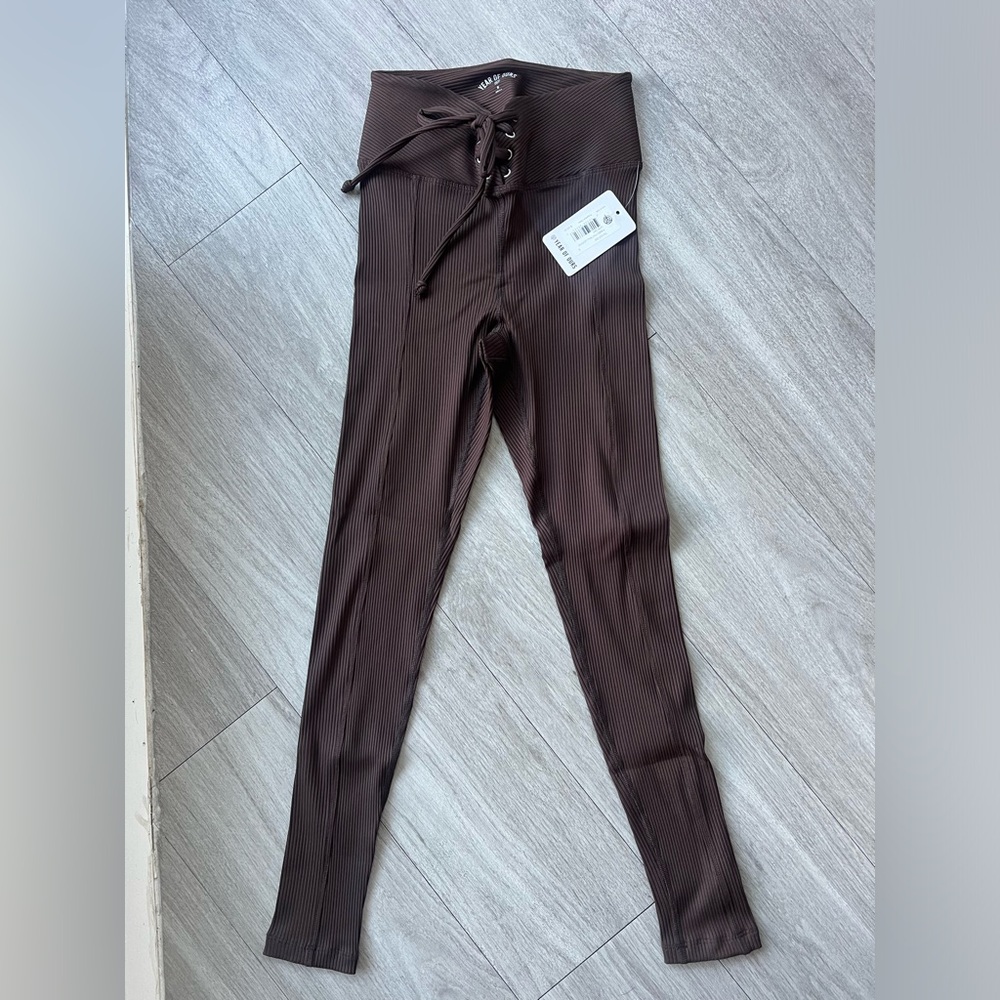 Year of Ours football leggings in Dark Oak!